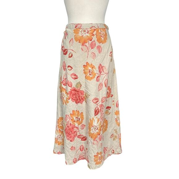 Eddie Bauer 100% Linen Floral Maxi Wrap Skirt Neutral Boho Lightweight Size 8 - Picture 10 of 10